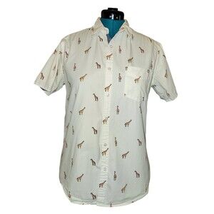 Airwalk Button Up Shirt Men M White Pocket Print Giraffe Aop 100% Cotton.#32978